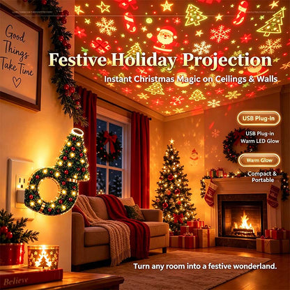 USB Plug-In Christmas Projector Night Light, 6+ Holiday Pattern Ceiling Lamp🎄