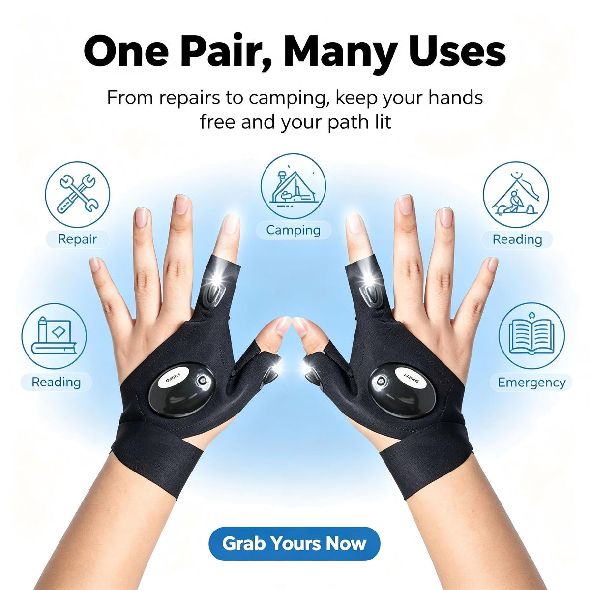 🧤 Wearable Finger Torches – Illuminated Gloves for Angling, Camping