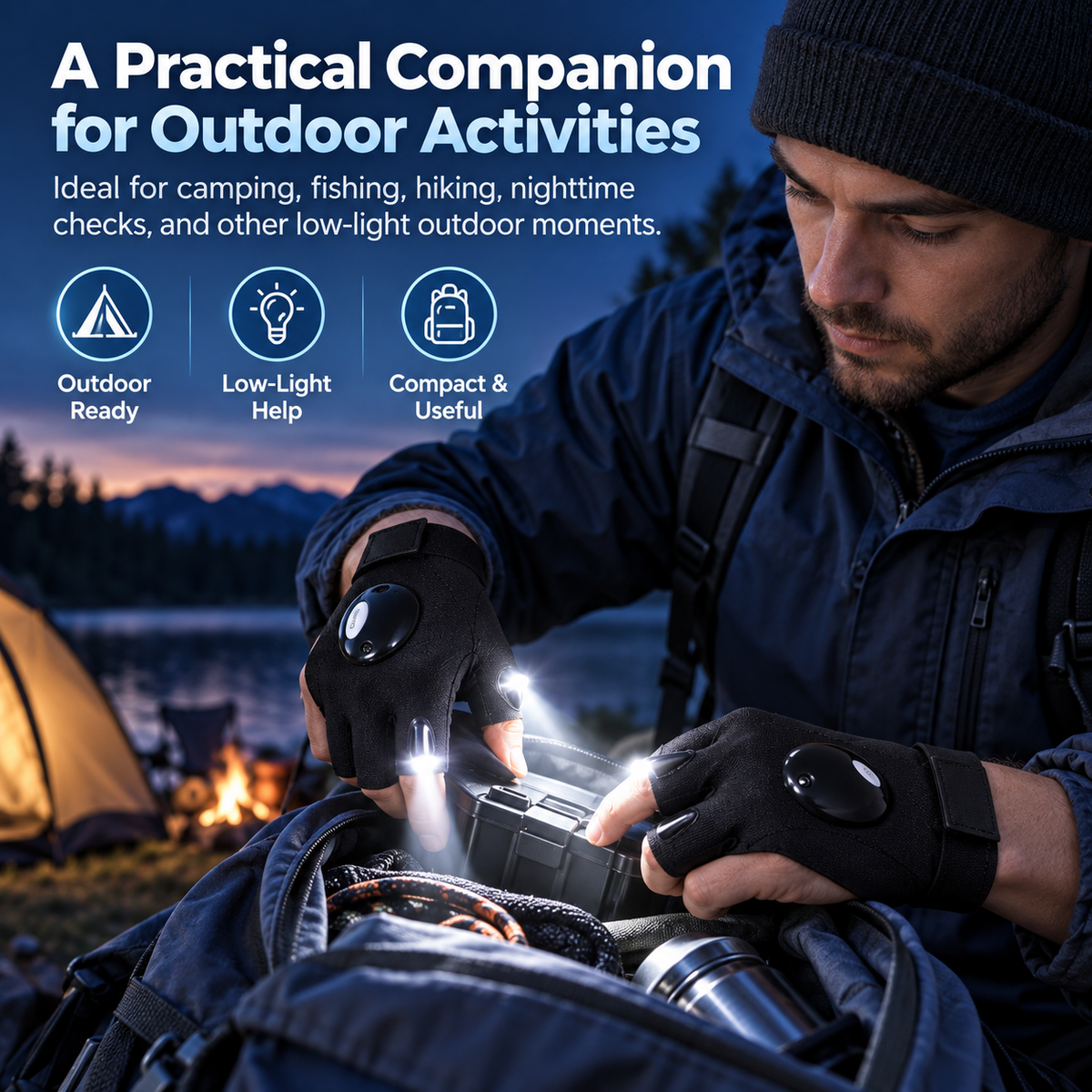 🧤 Wearable Finger Torches – Illuminated Gloves for Angling, Camping