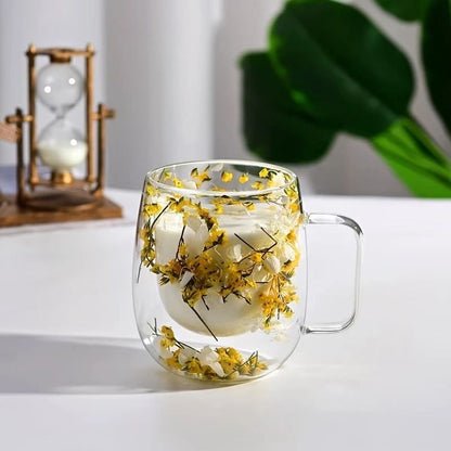 🎄🌸Transparent Double Glass Flower Tea Cup 350 ml