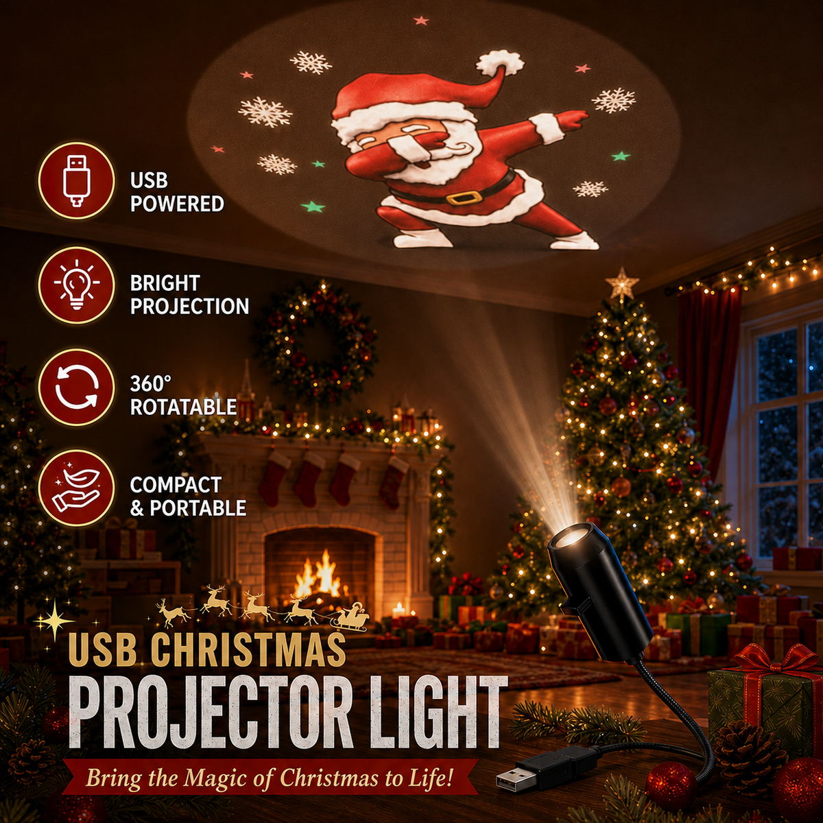 🎄Plug‑and‑Play HD Holiday Projector, Multi‑Scene Projection Light