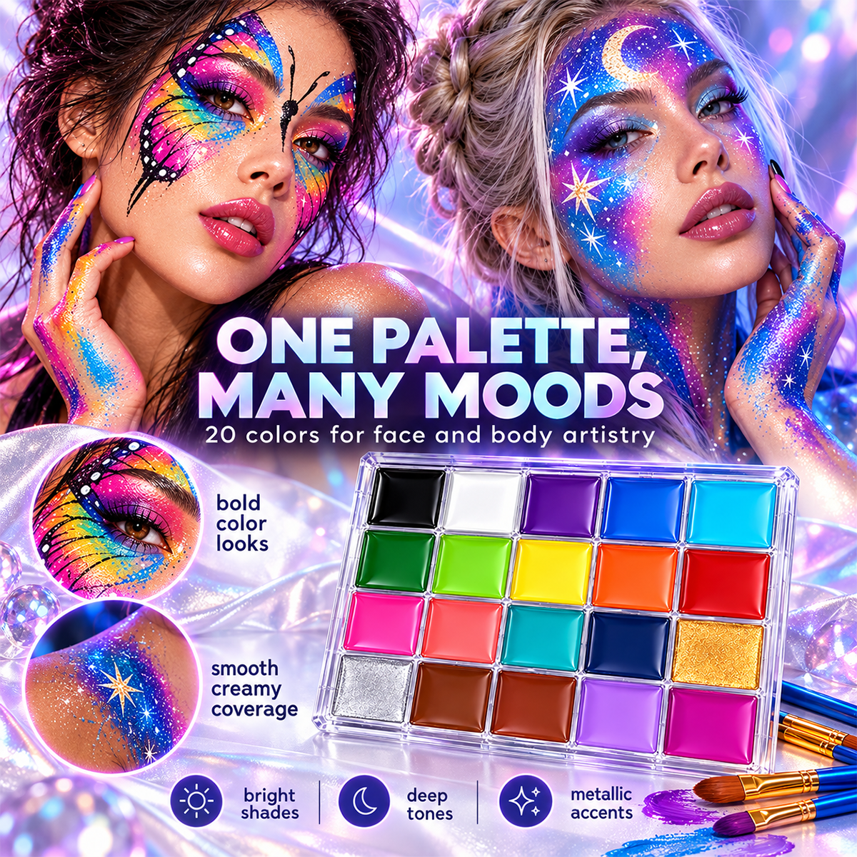 20-Color Face & Body Paint Palette – Halloween Makeup, Cosplay & Creative Art Kit