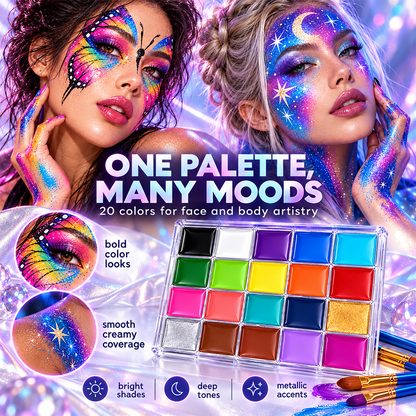 20-Color Face & Body Paint Palette – Halloween Makeup, Cosplay & Creative Art Kit