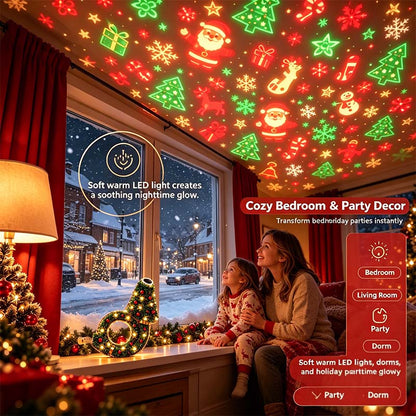 USB Plug-In Christmas Projector Night Light, 6+ Holiday Pattern Ceiling Lamp🎄