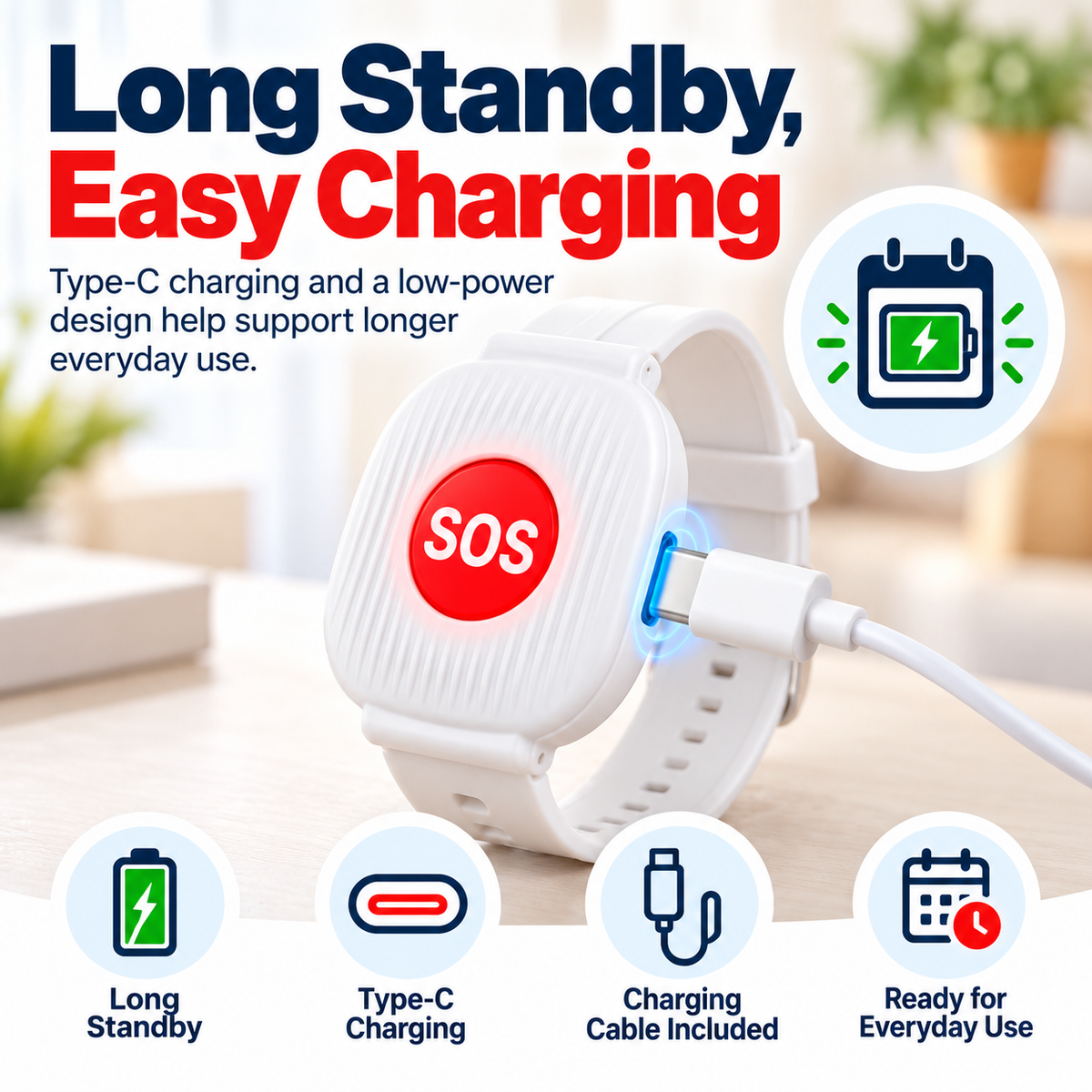 Emergency bracelet with SOS button for the elderly