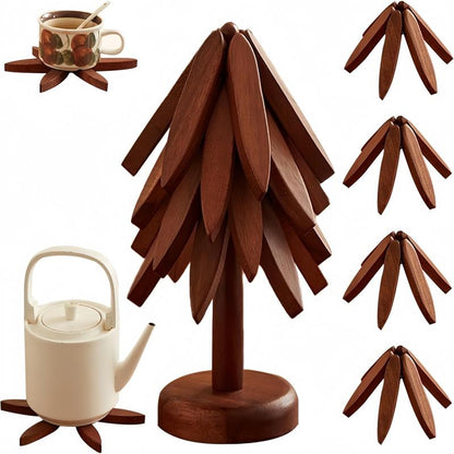 Natural Tree Trivet Set - 4 wooden Trivets & 1 Stand