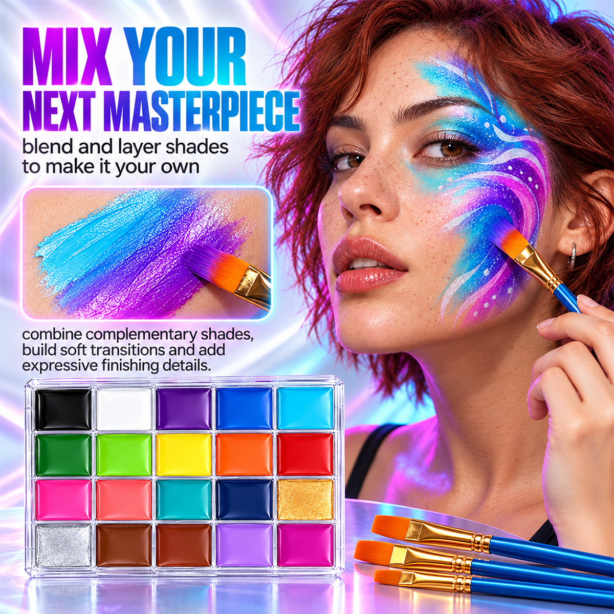 20-Color Face & Body Paint Palette – Halloween Makeup, Cosplay & Creative Art Kit