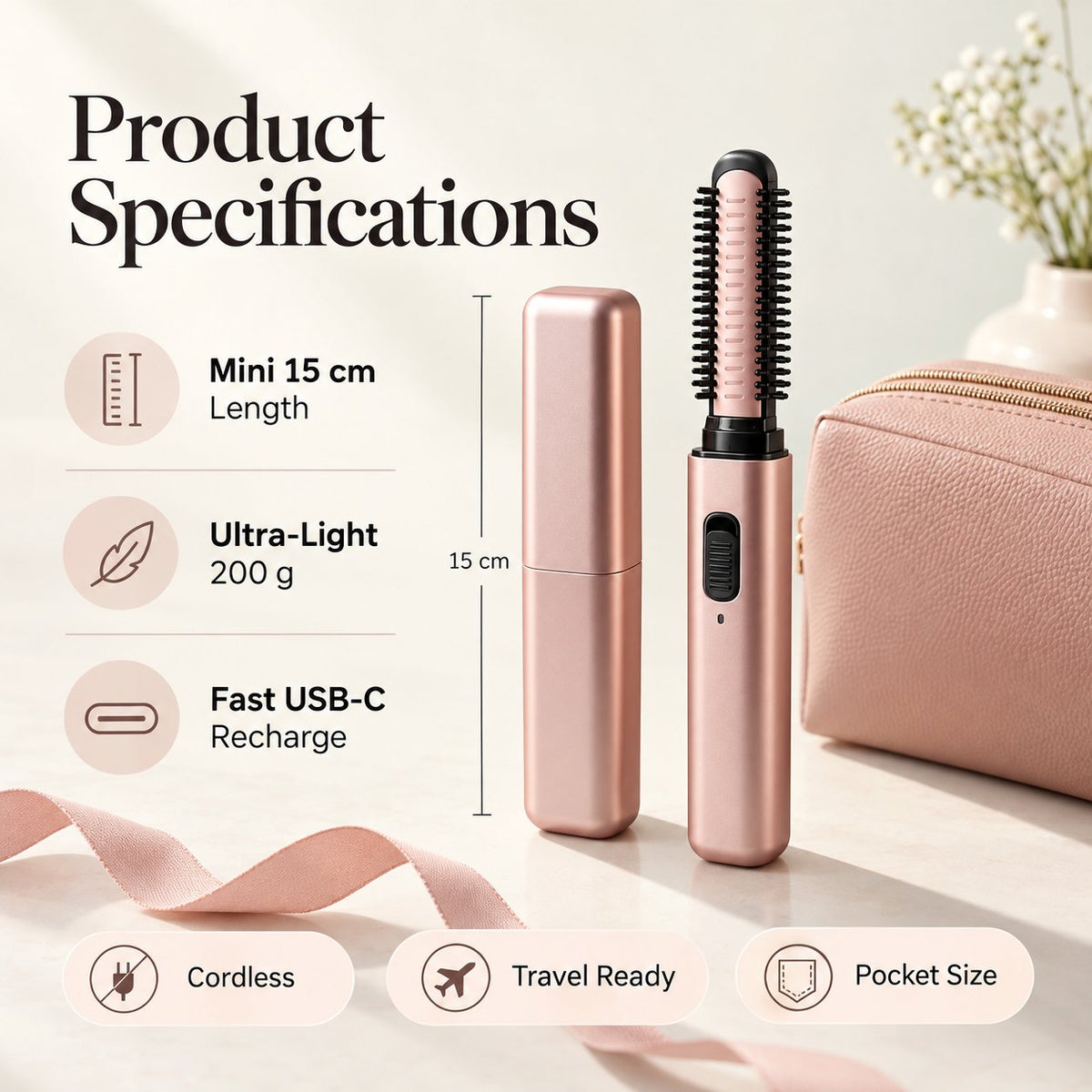 Cordless Mini Ceramic Hair Curler with USB-C Charging