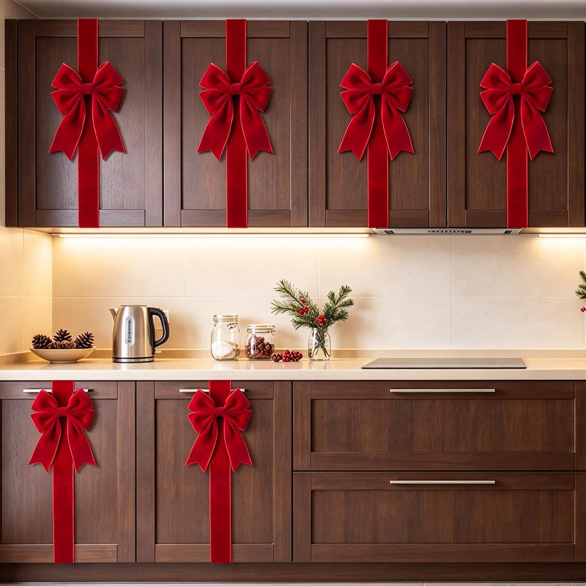 4-Pack Burgundy Velvet Christmas Cabinet Bows