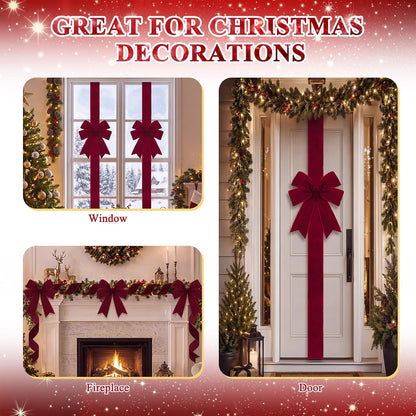 4-Pack Burgundy Velvet Christmas Cabinet Bows