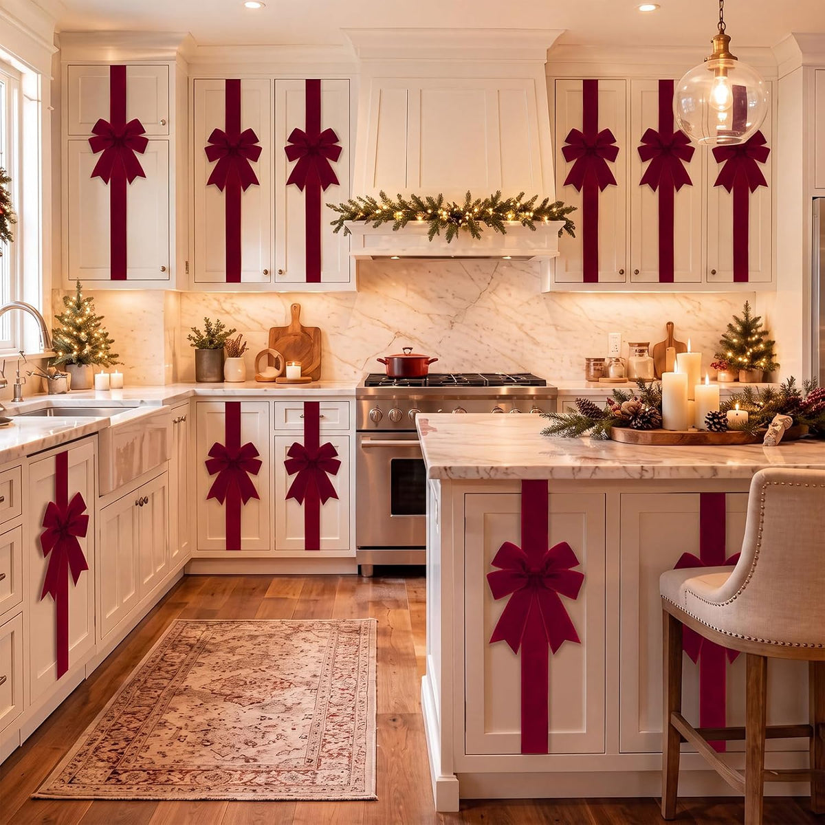 4-Pack Burgundy Velvet Christmas Cabinet Bows
