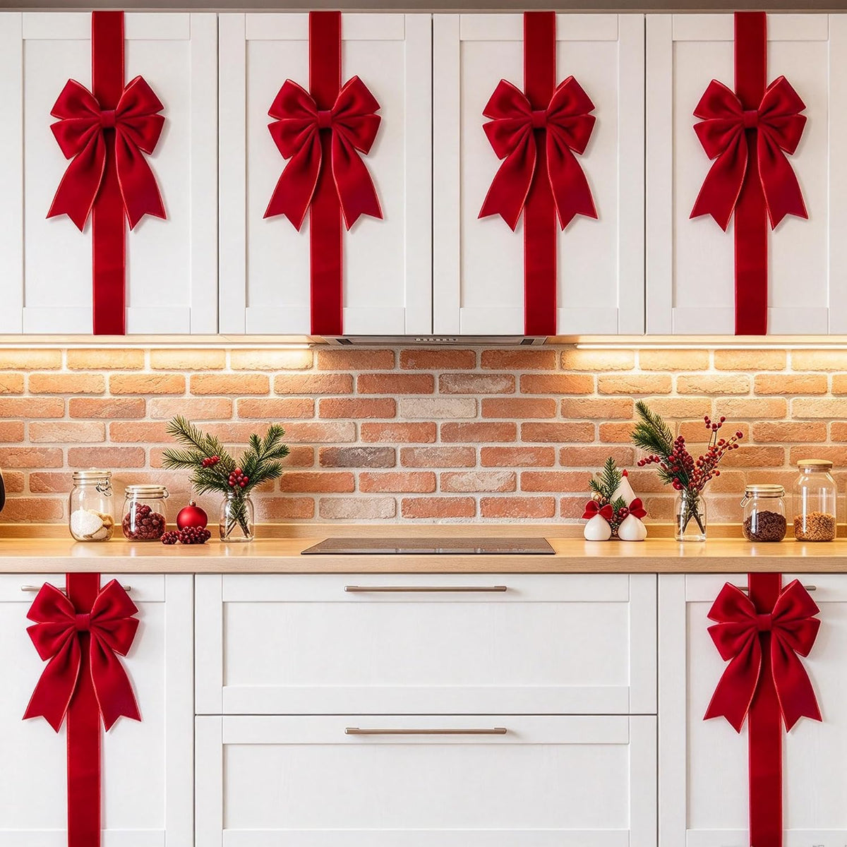 4-Pack Burgundy Velvet Christmas Cabinet Bows