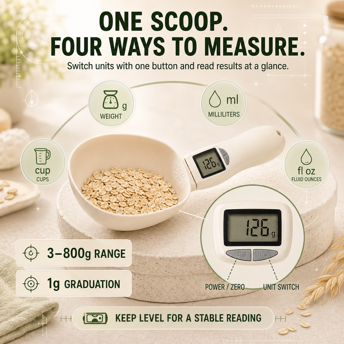 Digital Kitchen Scoop Scale – Scoop, Weigh & Pour