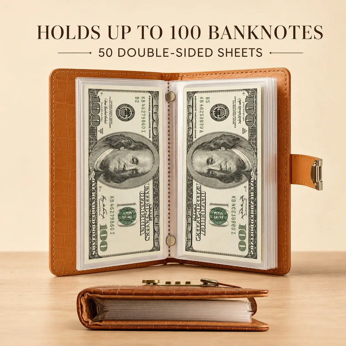 Transparent‑Pocket Currency Collectors Album, Top‑Grade PU Leather📘