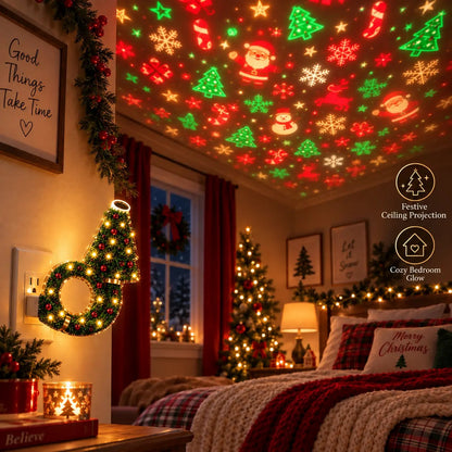 USB Plug-In Christmas Projector Night Light, 6+ Holiday Pattern Ceiling Lamp🎄