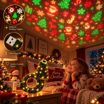 USB Plug-In Christmas Projector Night Light, 6+ Holiday Pattern Ceiling Lamp🎄