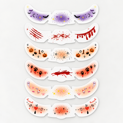🕷️ 6-Pack Halloween Temporary Freckles & Bat Face Decals