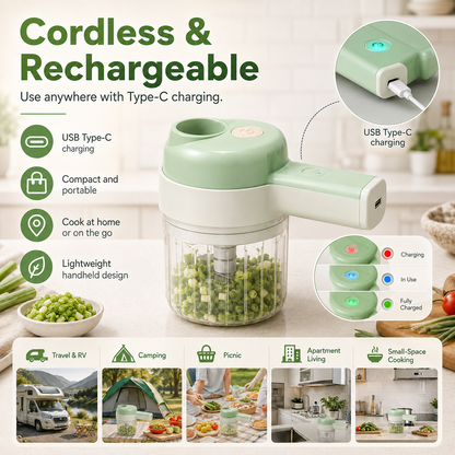 4‑in‑1 Handheld Electric Food Chopper‑ USB Rechargeable Mini Blender with Open Feeding Port