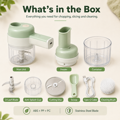 4‑in‑1 Handheld Electric Food Chopper‑ USB Rechargeable Mini Blender with Open Feeding Port