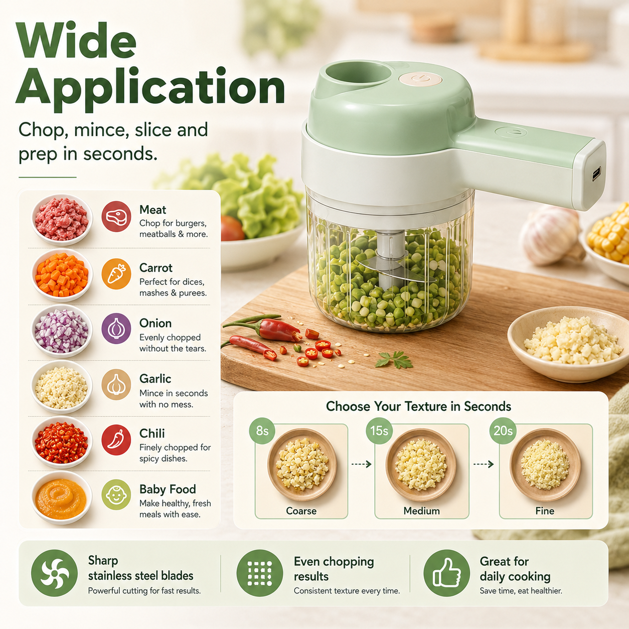 4‑in‑1 Handheld Electric Food Chopper‑ USB Rechargeable Mini Blender with Open Feeding Port