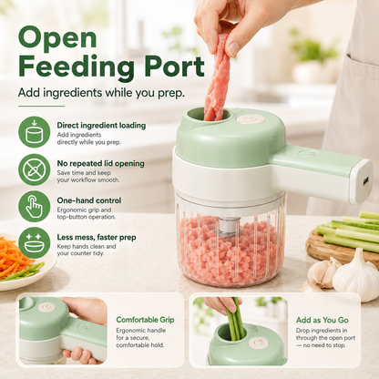 4‑in‑1 Handheld Electric Food Chopper‑ USB Rechargeable Mini Blender with Open Feeding Port