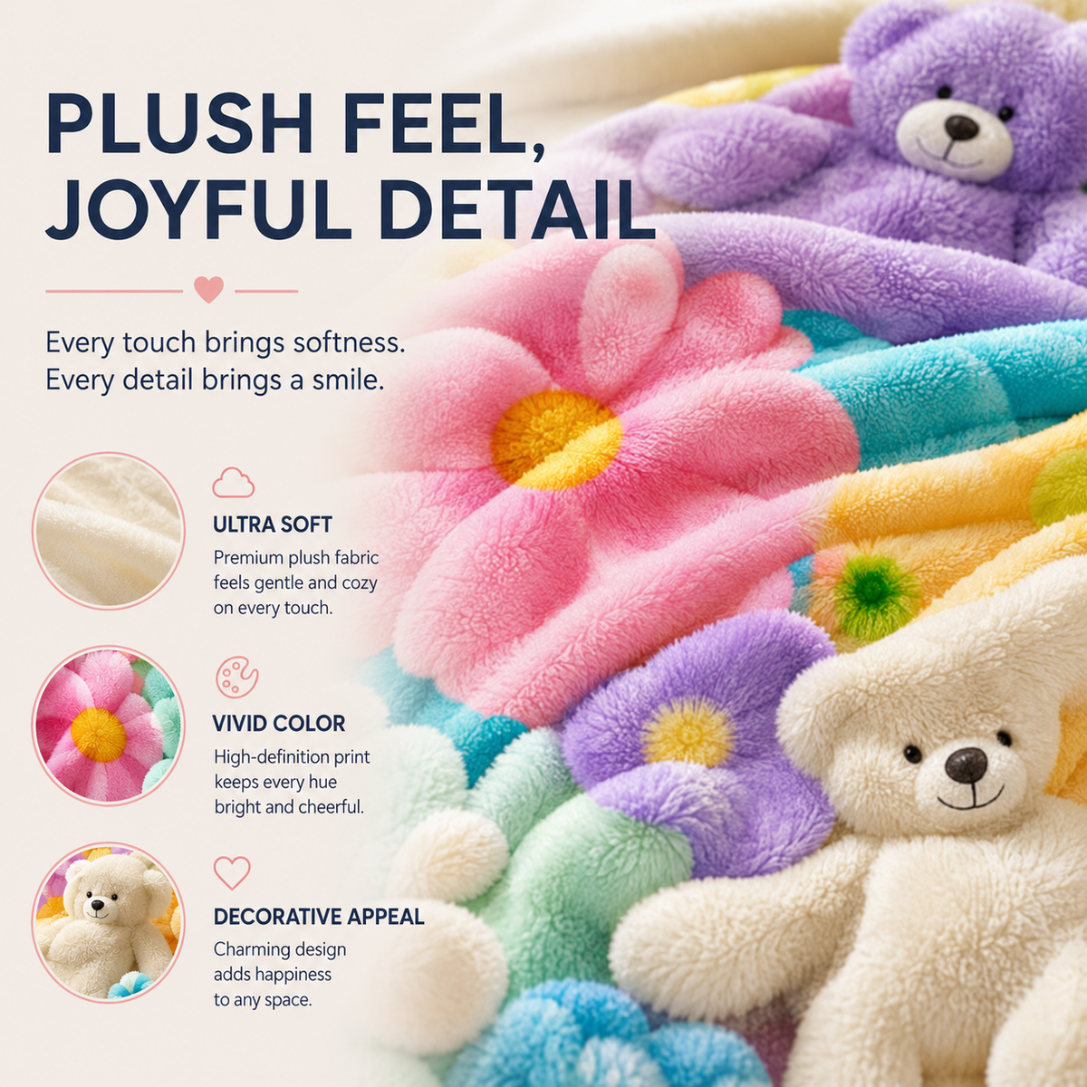 Teddy Pastel Floral Print Throw Blanket