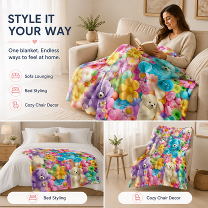 Teddy Pastel Floral Print Throw Blanket