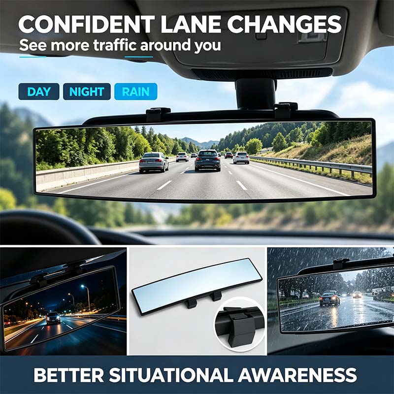 HD Convex Panoramic Rearview Mirror, Clip-On Car Interior Mirror ☀️ - image 2