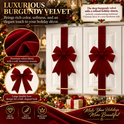 4-Pack Burgundy Velvet Christmas Cabinet Bows