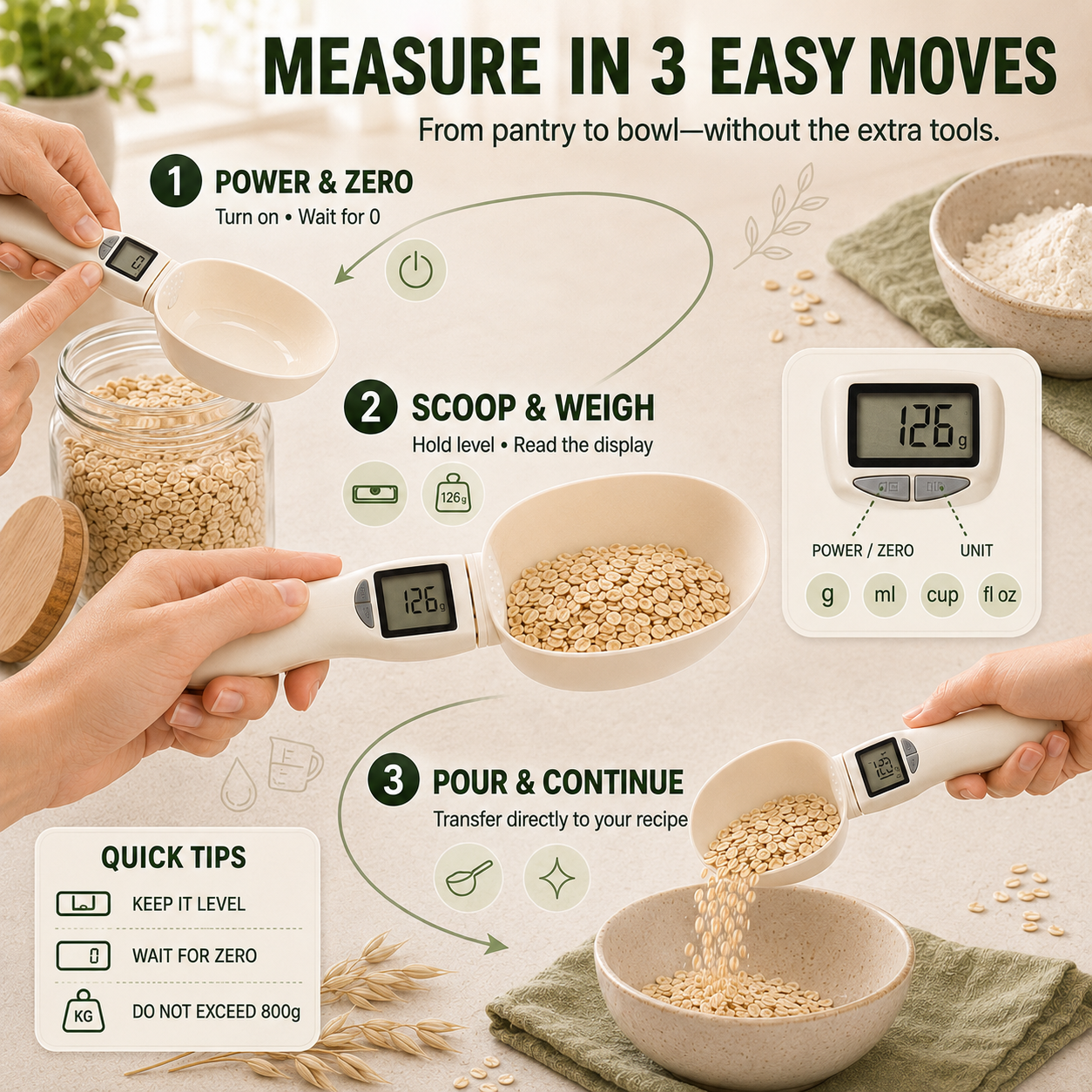 Digital Kitchen Scoop Scale – Scoop, Weigh & Pour