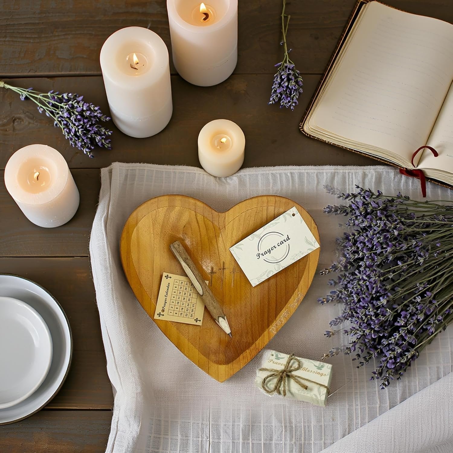 ✝️Handcrafted Wooden Heart Prayer Bowl Set