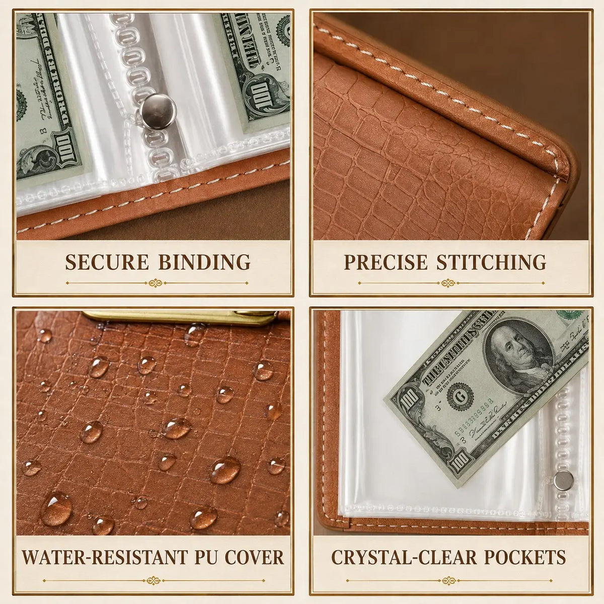 Transparent‑Pocket Currency Collectors Album, Top‑Grade PU Leather📘