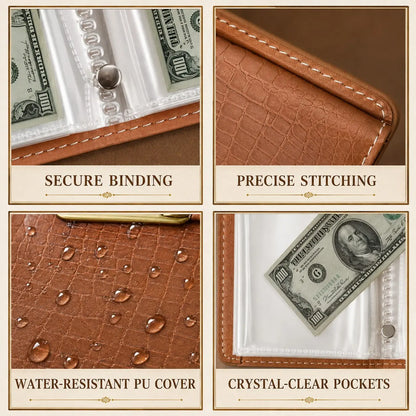 Transparent‑Pocket Currency Collectors Album, Top‑Grade PU Leather📘