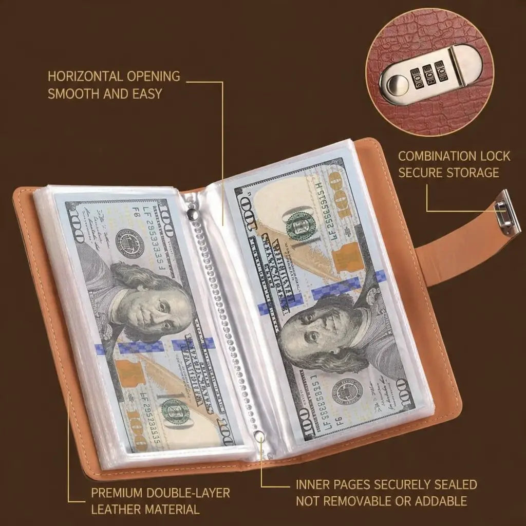 Transparent‑Pocket Currency Collectors Album, Top‑Grade PU Leather📘