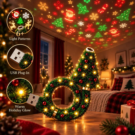 USB Plug-In Christmas Projector Night Light, 6+ Holiday Pattern Ceiling Lamp🎄