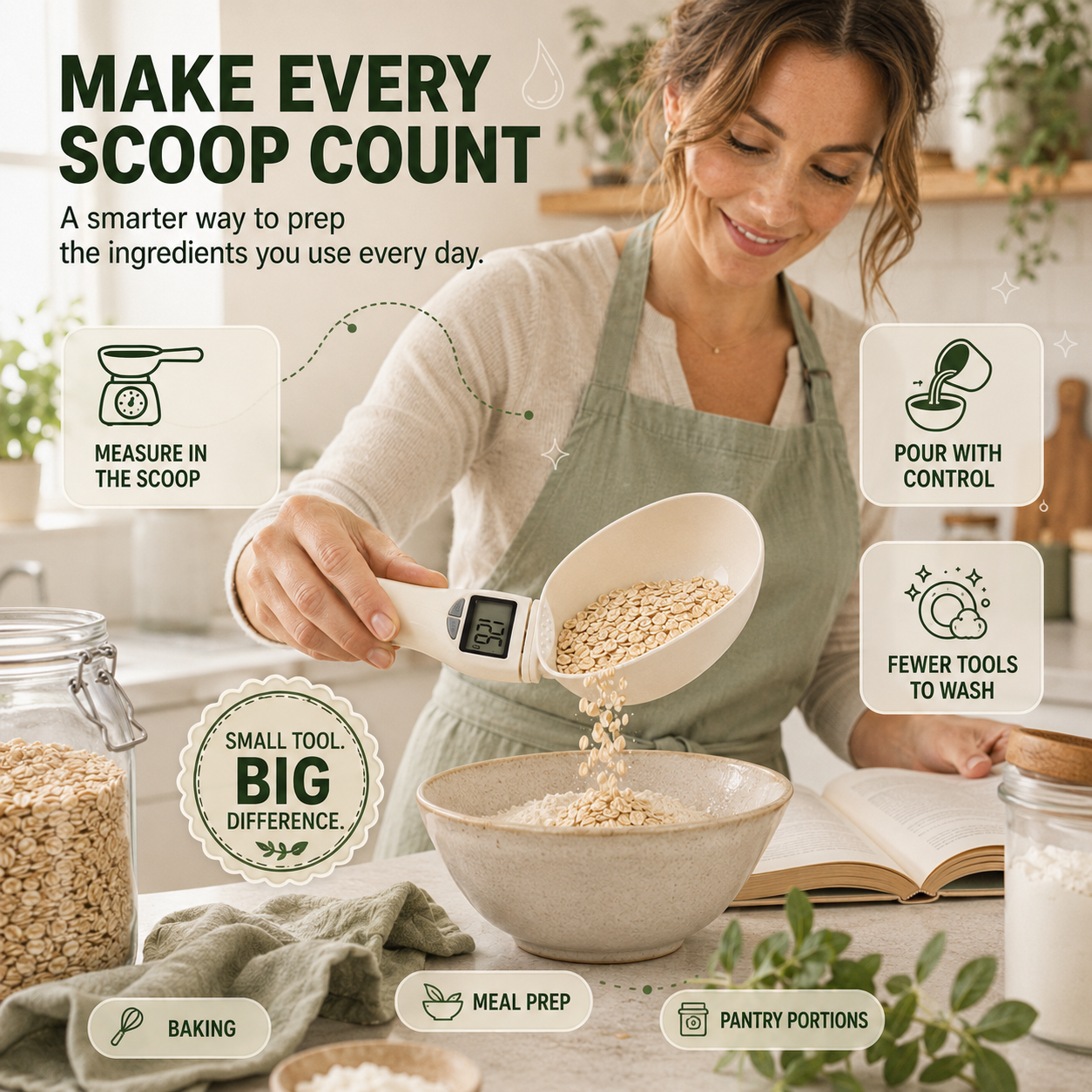 Digital Kitchen Scoop Scale – Scoop, Weigh & Pour
