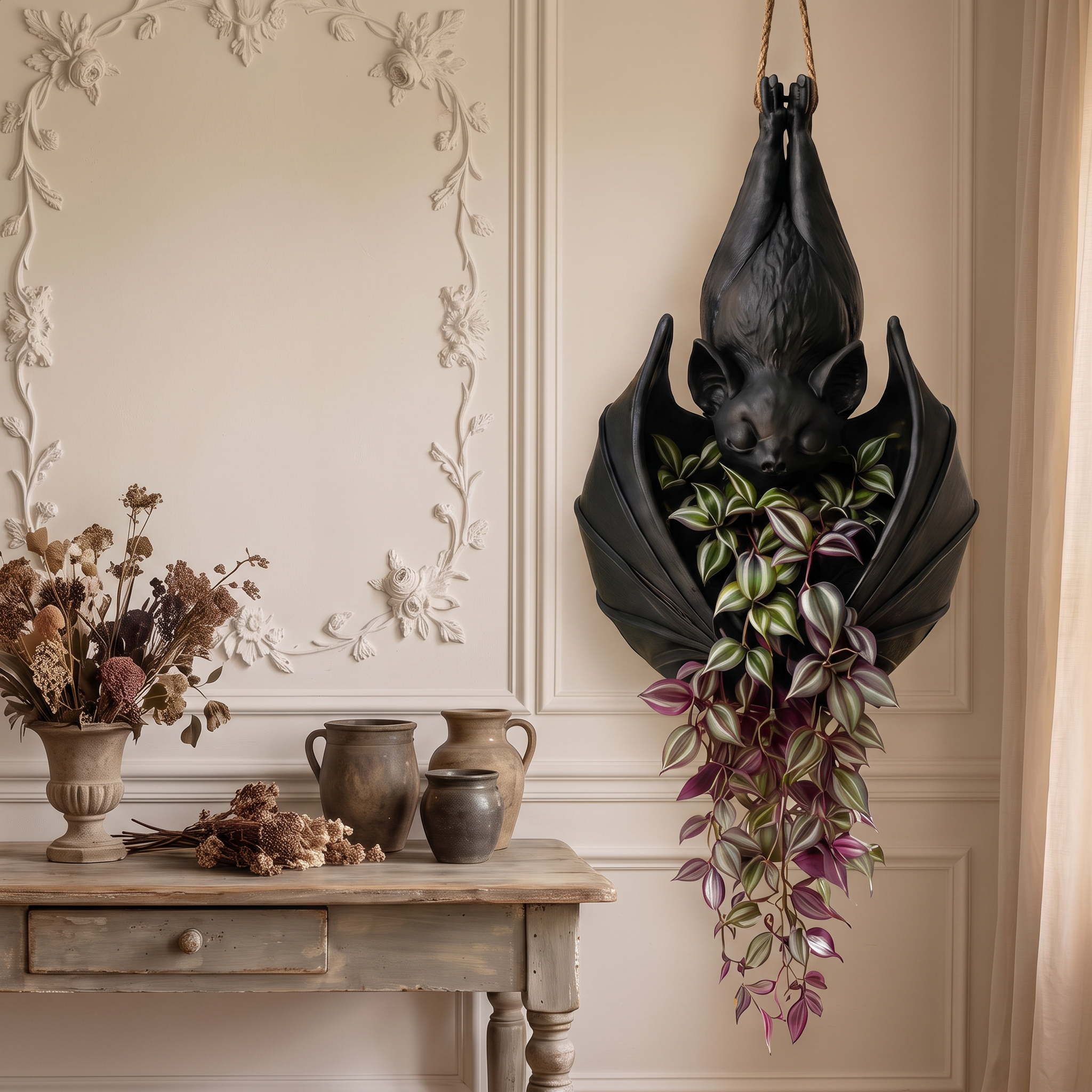 Hanging Bat Flower Pot Halloween Yard Decoration