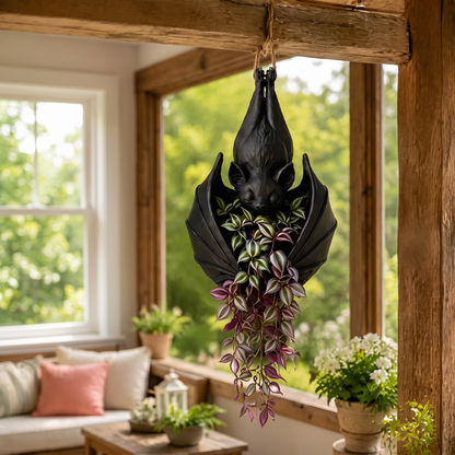 Hanging Bat Flower Pot Halloween Yard Decoration