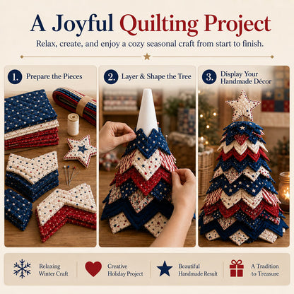 Americana Christmas Tree Quilt Kit – Easy Layered Fabric Holiday Décor for Quilting Lovers