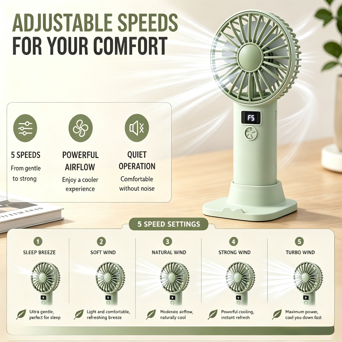🌬️ Portable Desk Fan With Phone Stand