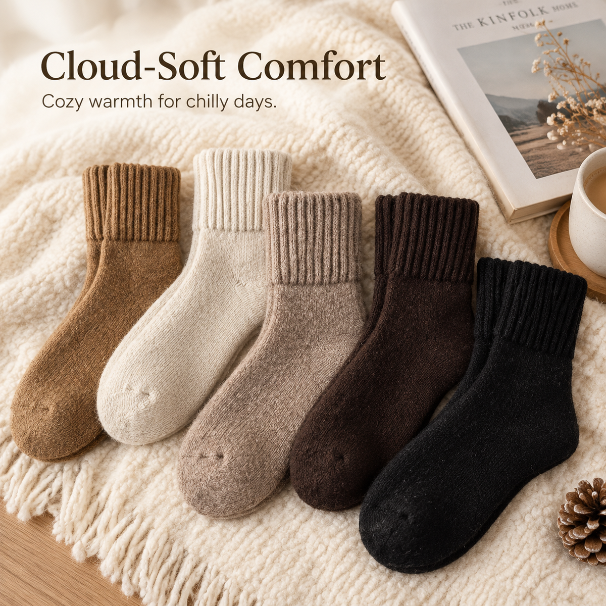 5 Pairs Women's Classical Mid-Calf Polyester Knitting Socks - Simple, Casual, Minimalist, Cozy, Soft🧦
