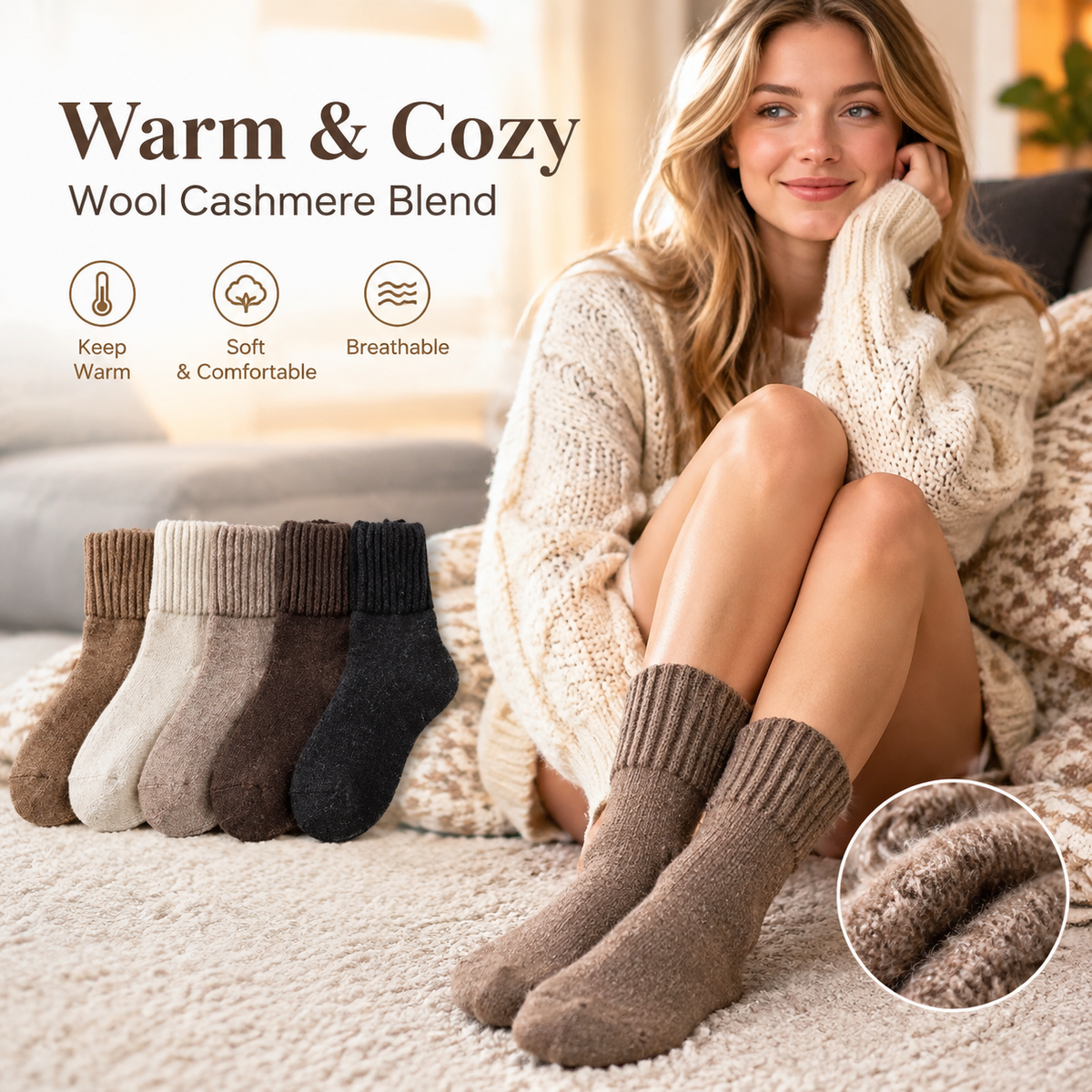 5 Pairs Women's Classical Mid-Calf Polyester Knitting Socks - Simple, Casual, Minimalist, Cozy, Soft🧦