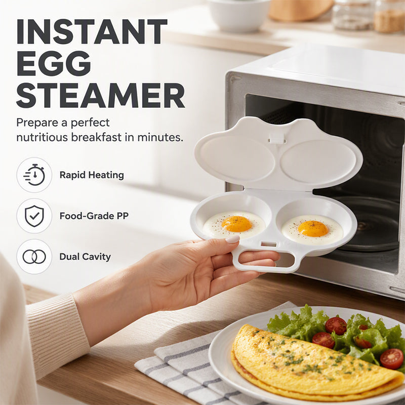 ⏰Microwave Egg Poacher –  Dual‑cavity, non‑stick & easy clean